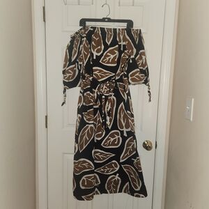 Who What Wear Women’s Long Sleeve Off Shoulder Brown Multicolored Floral MIDI 1X